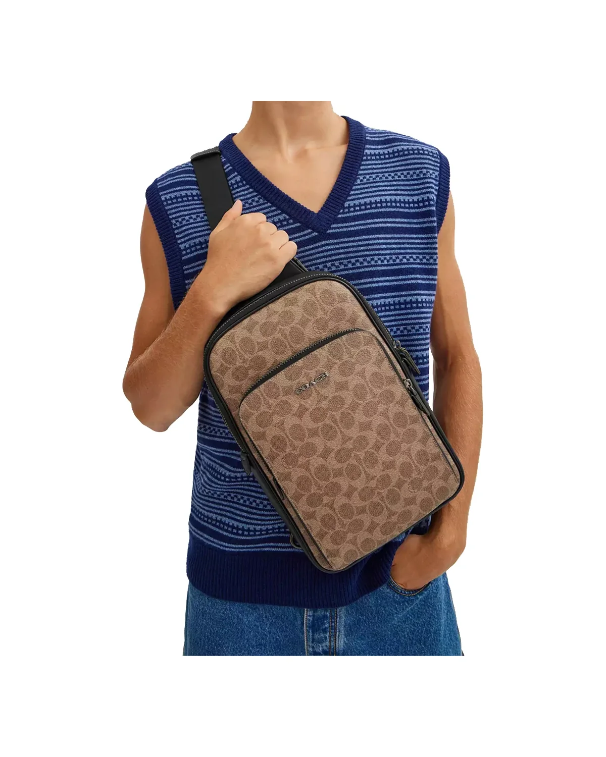 Чоловіча шкіряна сумка Coach Ethan Signature Canvas — фото 4